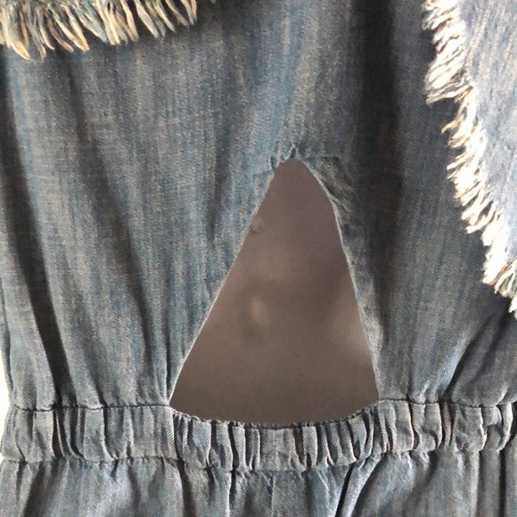 Blank NYC Making Waves Cotton Jumpsuit XS Frayed One Shoulder Back Cutout Pants - Picture 11 of 16